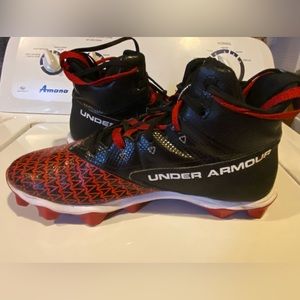 Men’s Under Armour Hammer Mid Black and Red Football Cleats “2019” Size 11